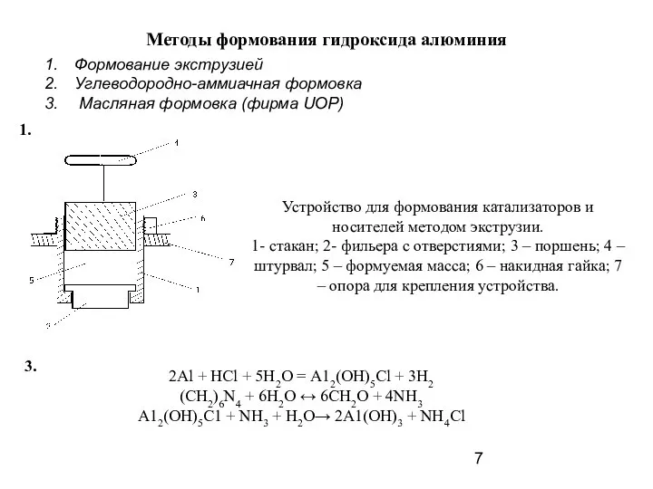 Методы формования гидроксида алюминия Устройство для формования катализаторов и носителей методом