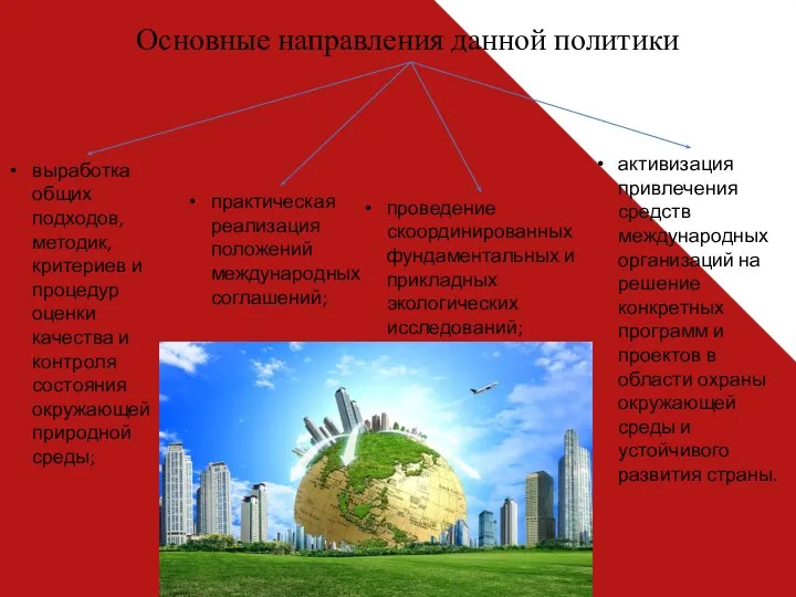 Основные направления данной политики практическая реализация положений международных соглашений; выработка общих