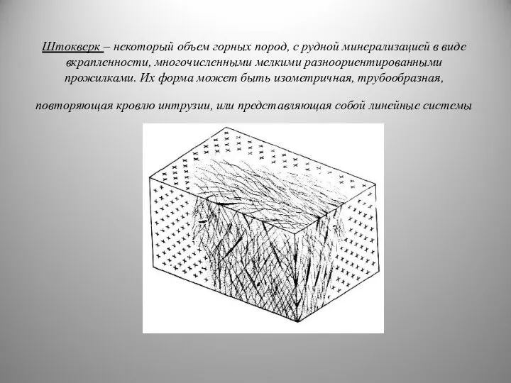 Штокверк – некоторый объем горных пород, с рудной минерализацией в виде