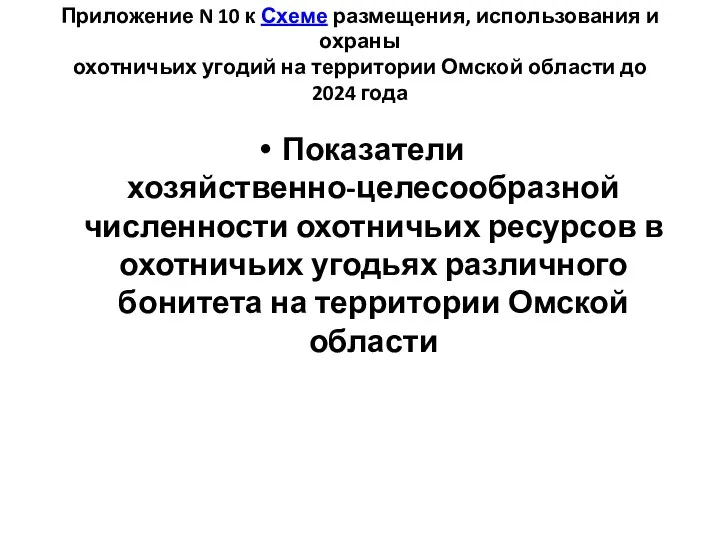 Приложение N 10 к Схеме размещения, использования и охраны охотничьих угодий