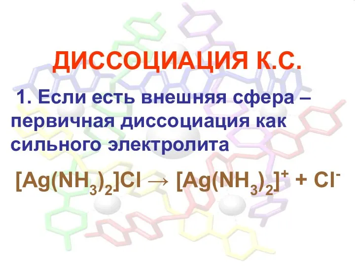 ДИССОЦИАЦИЯ К.С. 1. Если есть внешняя сфера – первичная диссоциация как