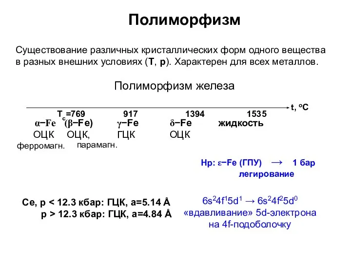 Полиморфизм Существование различных кристаллических форм одного вещества в разных внешних условиях