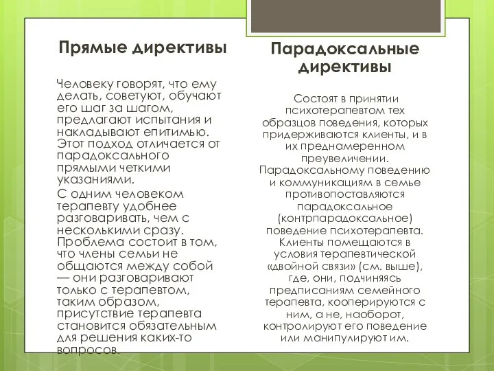 Прямые директивы Человеку говорят, что ему делать, советуют, обучают его шаг