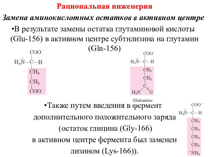 Рациональная инженерия Замена аминокислотных остатков в активном центре В результате замены