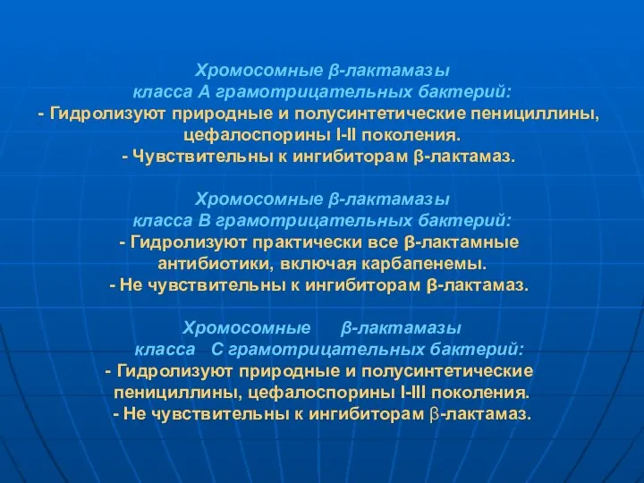 Хромосомные β-лактамазы класса А грамотрицательных бактерий: Гидролизуют природные и полусинтетические пенициллины,