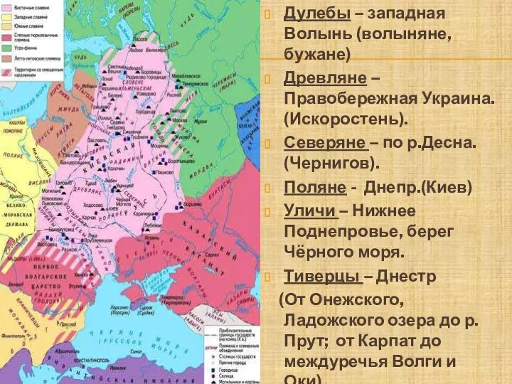 Дулебы – западная Волынь (волыняне, бужане) Древляне – Правобережная Украина. (Искоростень).