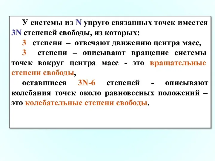 У системы из N упруго связанных точек имеется 3N степеней свободы,