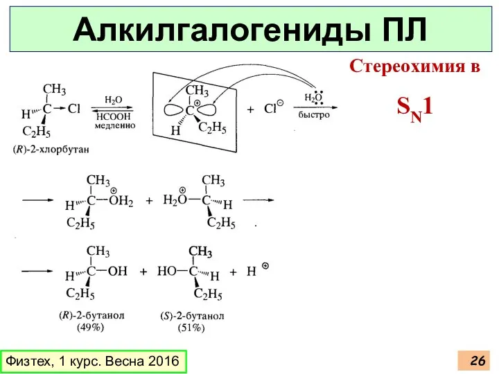 Физтех, 1 курс. Весна 2016 Алкилгалогениды ПЛ Стереохимия в SN1