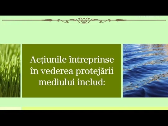 Acţiunile întreprinse în vederea protejării mediului includ: