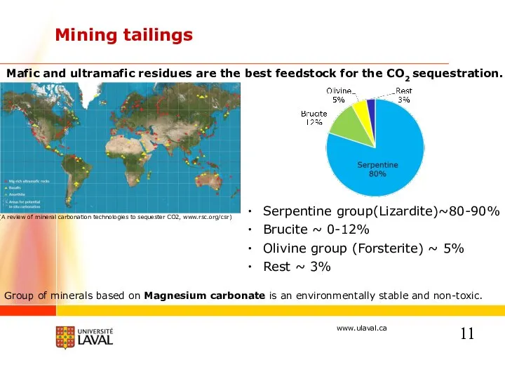 Mining tailings Mafic and ultramafic residues are the best feedstock for