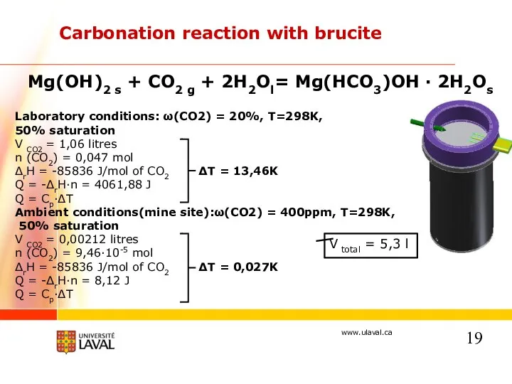 Carbonation reaction with brucite Mg(OH)2 s + CO2 g + 2H2Ol=