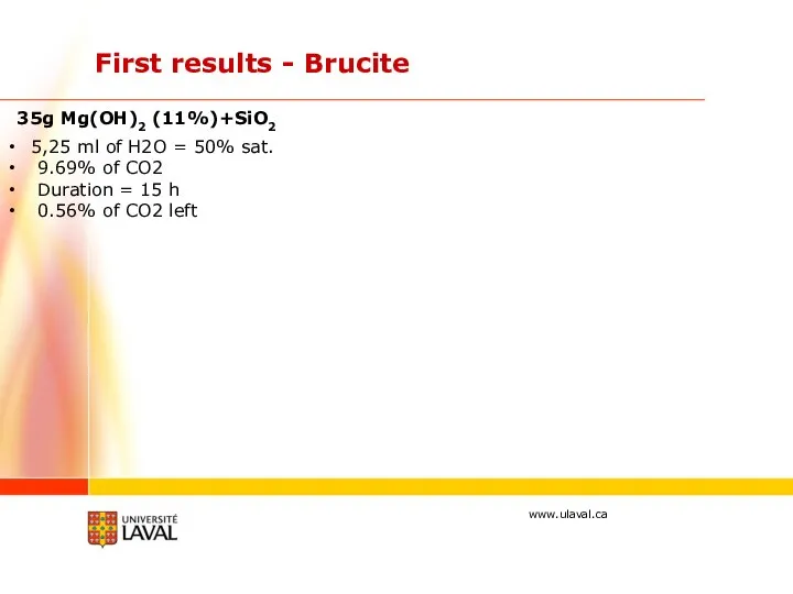 First results - Brucite 5,25 ml of H2O = 50% sat.