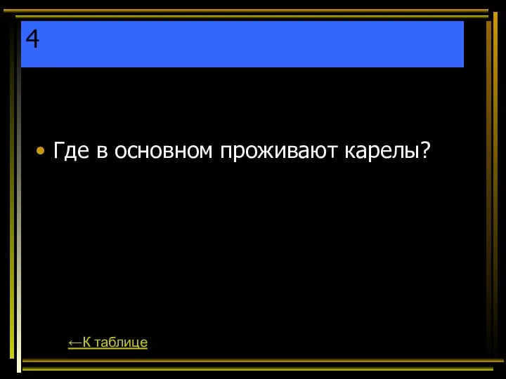 4 Где в основном проживают карелы? ←К таблице