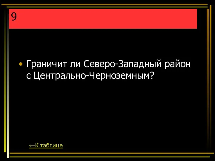 9 Граничит ли Северо-Западный район с Центрально-Черноземным? ←К таблице