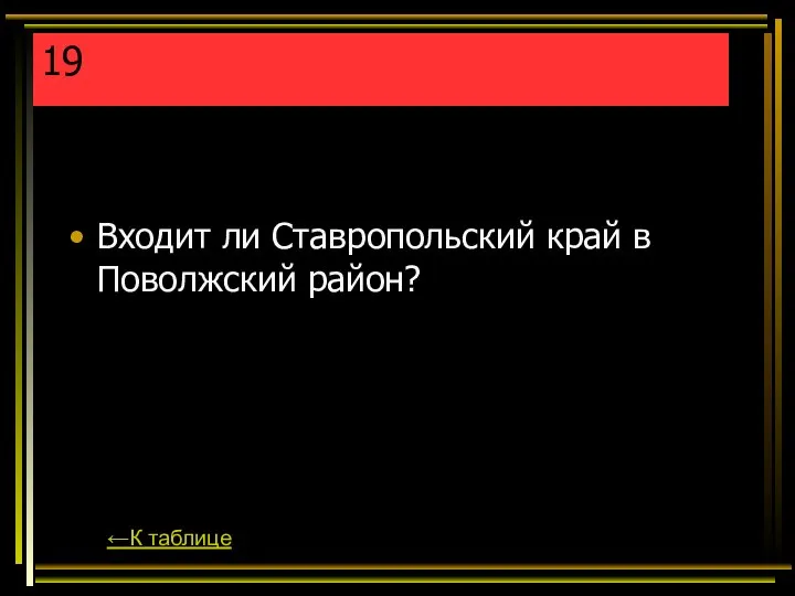 19 Входит ли Ставропольский край в Поволжский район? ←К таблице