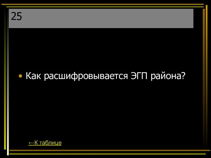 25 Как расшифровывается ЭГП района? ←К таблице