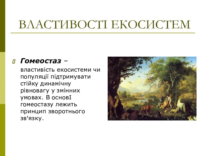 ВЛАСТИВОСТІ ЕКОСИСТЕМ Гомеостаз – властивість екосистеми чи популяції підтримувати стійку динамічну