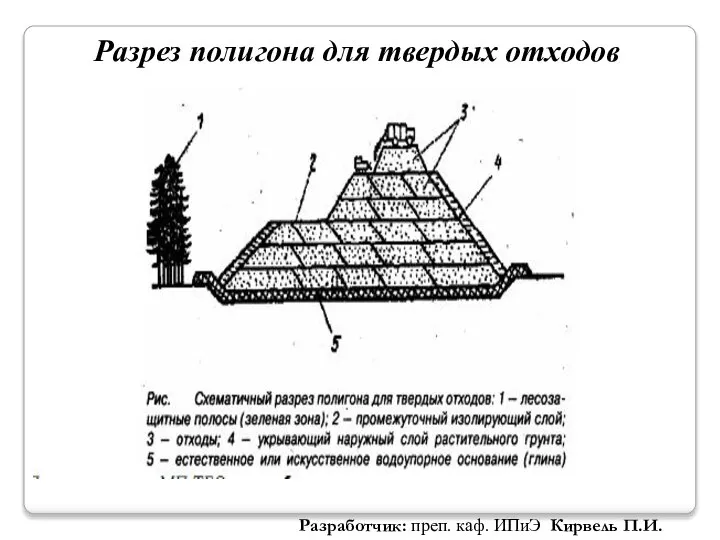 Разрез полигона для твердых отходов Разработчик: преп. каф. ИПиЭ Кирвель П.И.