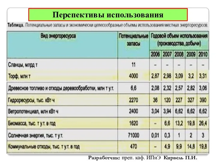 Перспективы использования Разработчик: преп. каф. ИПиЭ Кирвель П.И.