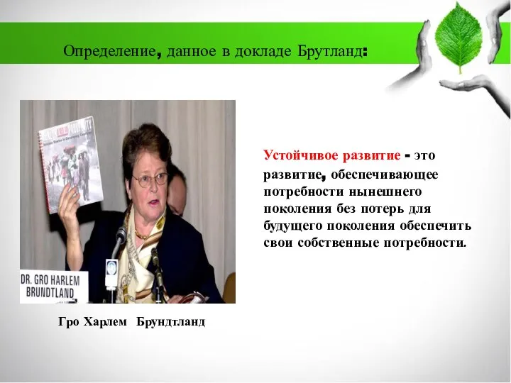 Устойчивое развитие - это развитие, обеспечивающее потребности нынешнего поколения без потерь