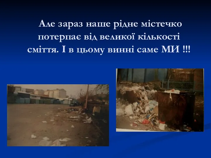 Але зараз наше рідне містечко потерпає від великої кількості сміття. І