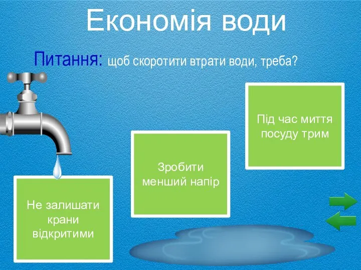 Питання: щоб скоротити втрати води, треба? Економія води Не залишати крани