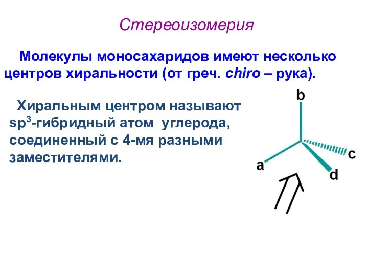 Стереоизомерия Молекулы моносахаридов имеют несколько центров хиральности (от греч. сhiro –