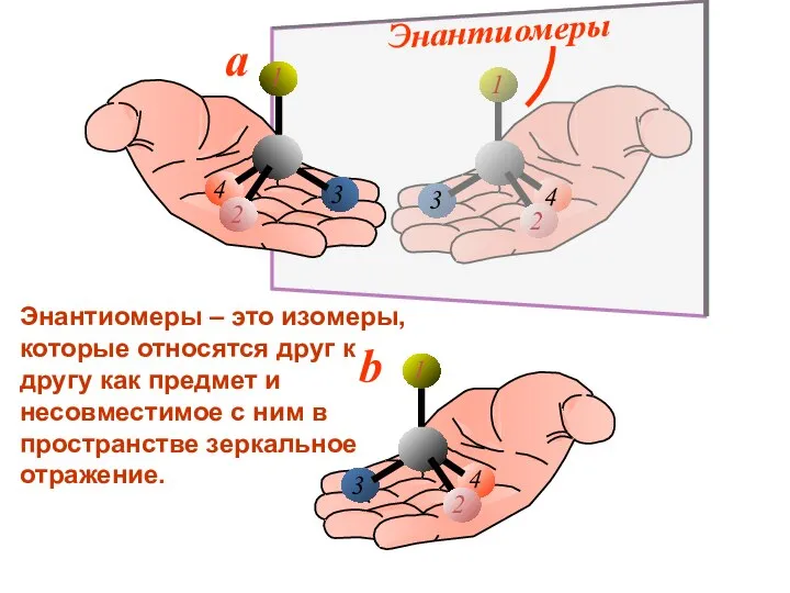 Энантиомеры – это изомеры, которые относятся друг к другу как предмет