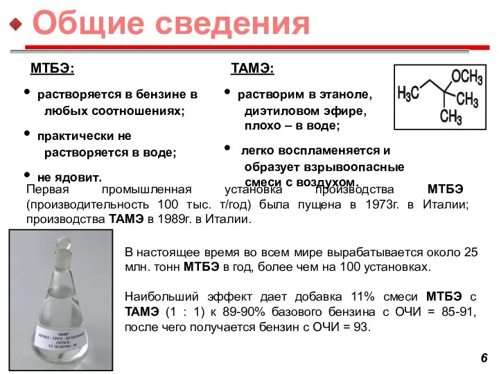 МТБЭ: растворяется в бензине в любых соотношениях; практически не растворяется в