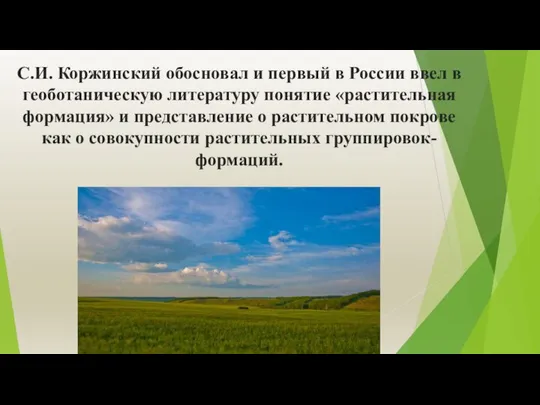 С.И. Коржинский обосновал и первый в России ввел в геоботаническую литературу