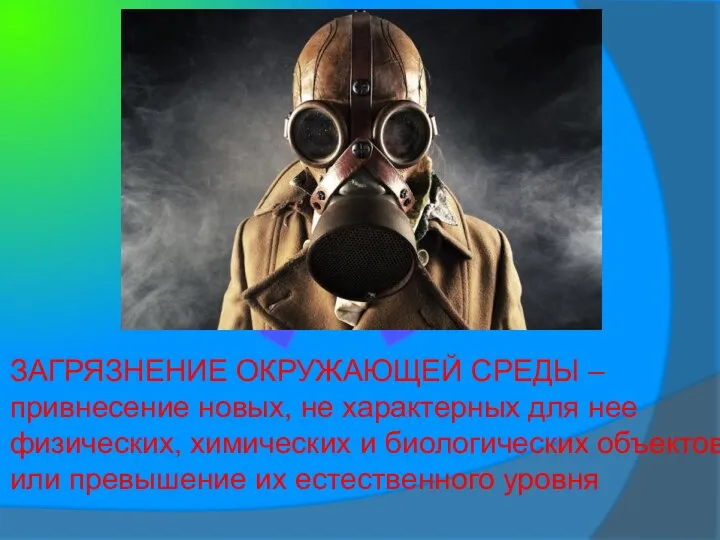 ЗАГРЯЗНЕНИЕ ОКРУЖАЮЩЕЙ СРЕДЫ – привнесение новых, не характерных для нее физических,