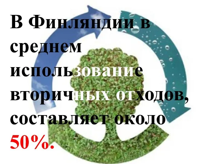 В Финляндии в среднем использование вторичных отходов, составляет около 50%.