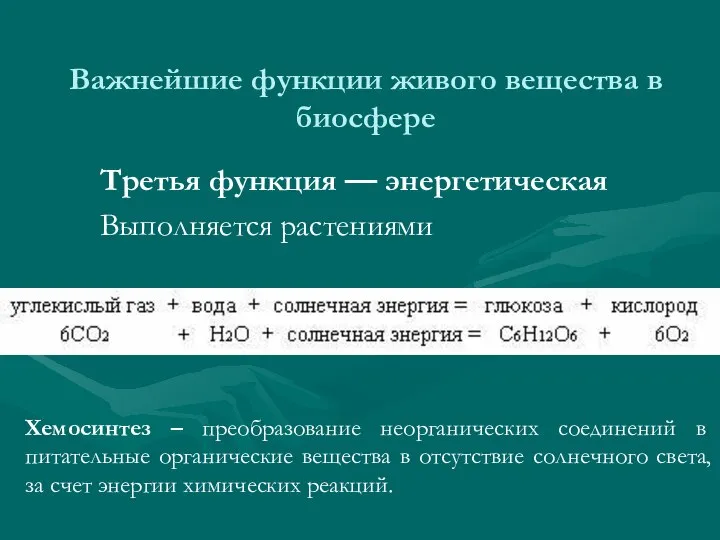 Важнейшие функции живого вещества в биосфере Третья функция — энергетическая Выполняется