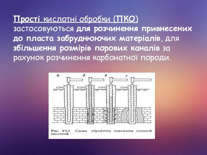 Прості кислотні обробки (ПКО) застосовуються для розчинення привнесених до пласта забруднюючих