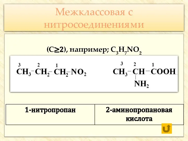 Межклассовая с нитросоединениями (С≥2), например; С3H7NO2