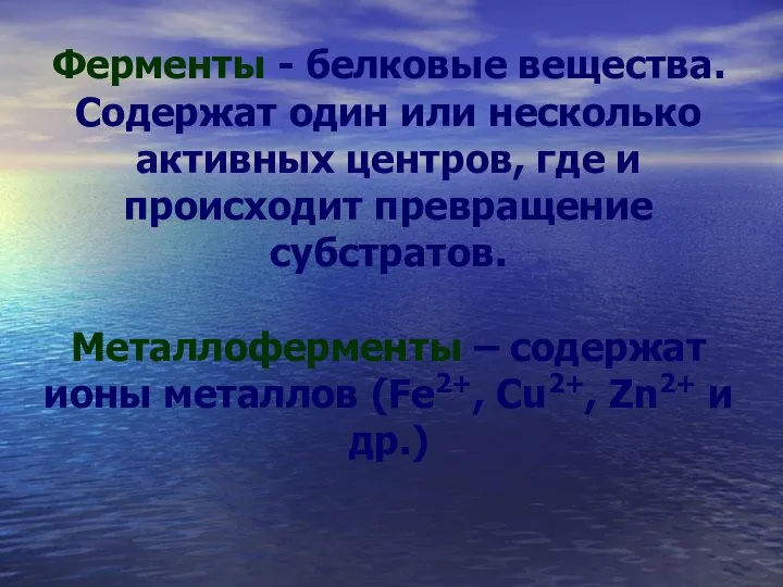 Ферменты - белковые вещества. Содержат один или несколько активных центров, где