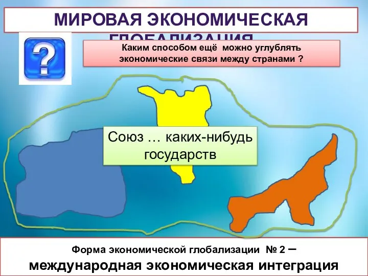 МИРОВАЯ ЭКОНОМИЧЕСКАЯ ГЛОБАЛИЗАЦИЯ Форма экономической глобализации № 2 – международная экономическая