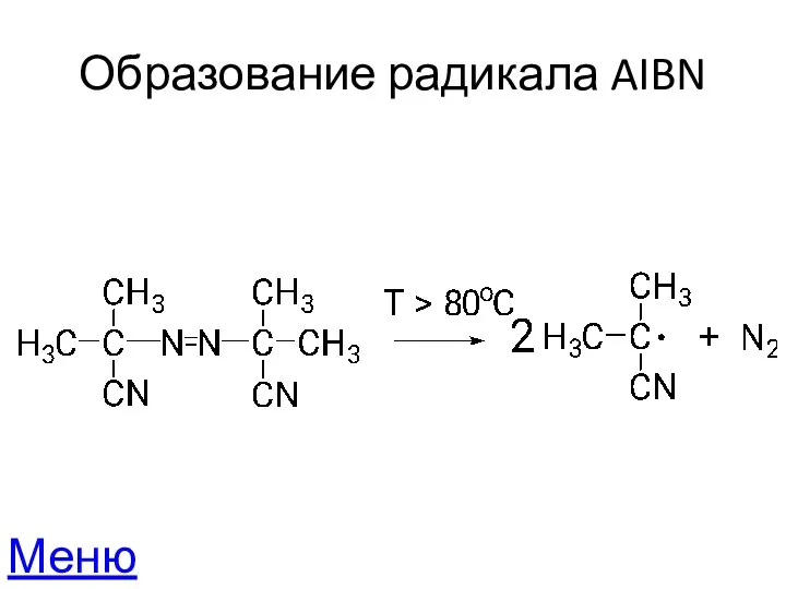 Образование радикала AIBN Меню