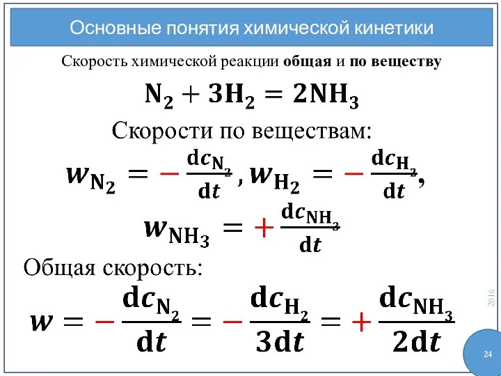 Основные понятия химической кинетики Скорость химической реакции общая и по веществу