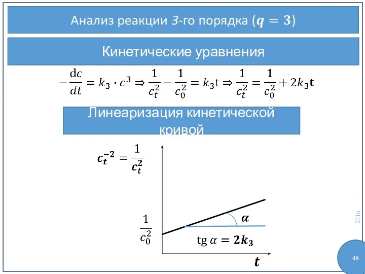 Кинетические уравнения Линеаризация кинетической кривой