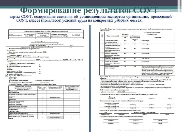 карты СОУТ, содержащие сведения об установленном экспертом организации, проводящей СОУТ, классе