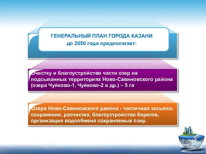 Очистку и благоустройство части озер на подсыпанных территориях Ново-Савиновского района (озера