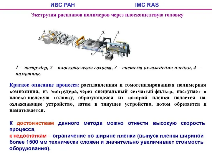 ИВС РАН IMC RAS Экструзия расплавов полимеров через плоскощелевую головку 1