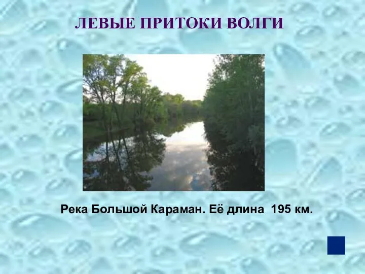 ЛЕВЫЕ ПРИТОКИ ВОЛГИ Река Большой Караман. Её длина 195 км.