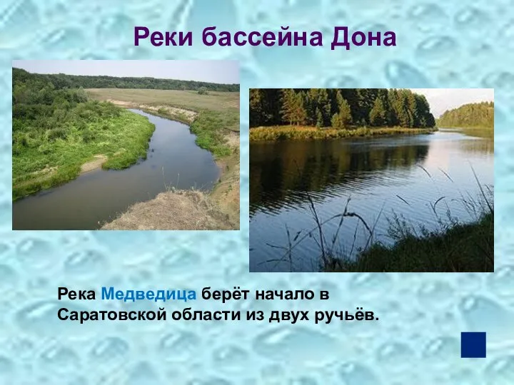 Река Медведица берёт начало в Саратовской области из двух ручьёв. Реки бассейна Дона