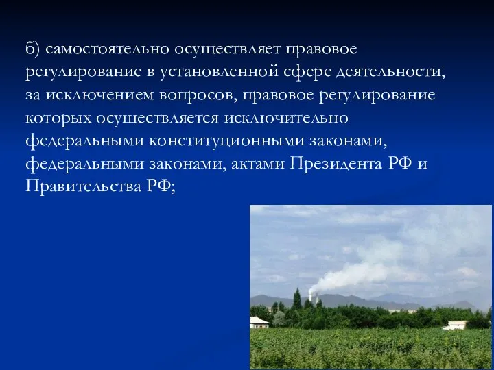 б) самостоятельно осуществляет правовое регулирование в установленной сфере деятельности, за исключением