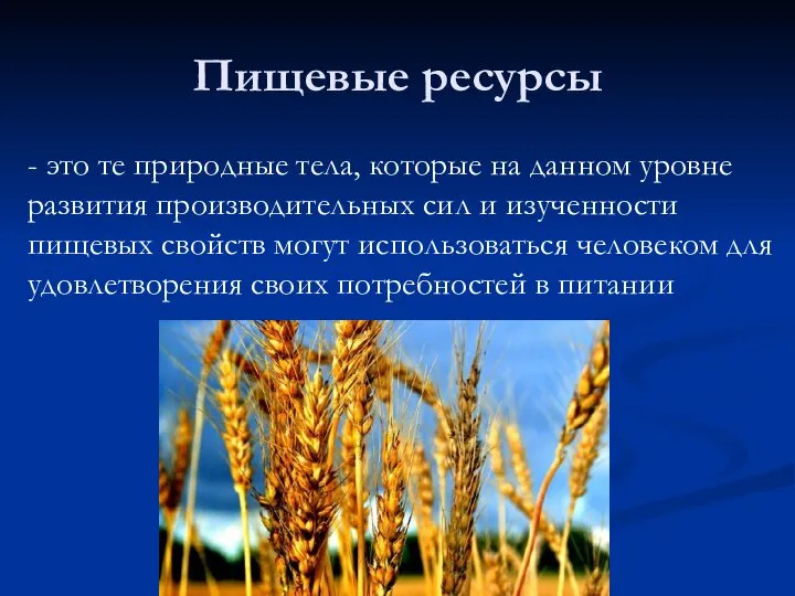 Пищевые ресурсы - это те природные тела, которые на данном уровне