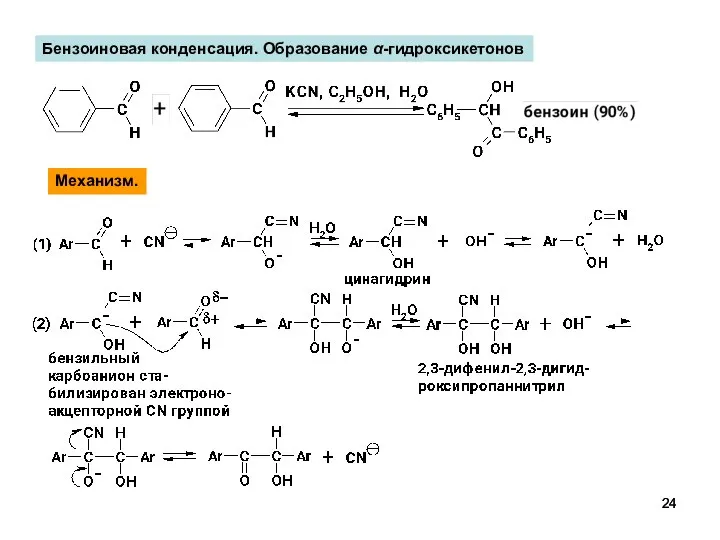 Бензоиновая конденсация. Образование α-гидроксикетонов Механизм.