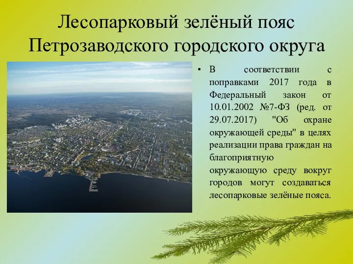 Лесопарковый зелёный пояс Петрозаводского городского округа В соответствии с поправками 2017