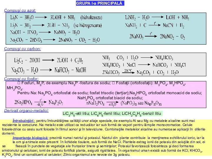 Compuşi cu azot: GRUPA I-a PRINCIPALĂ Compuşi cu carbon: ? Fosfuri,